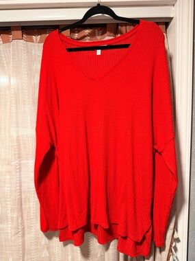 Time and Tru Red V-Neck Ribbed Top